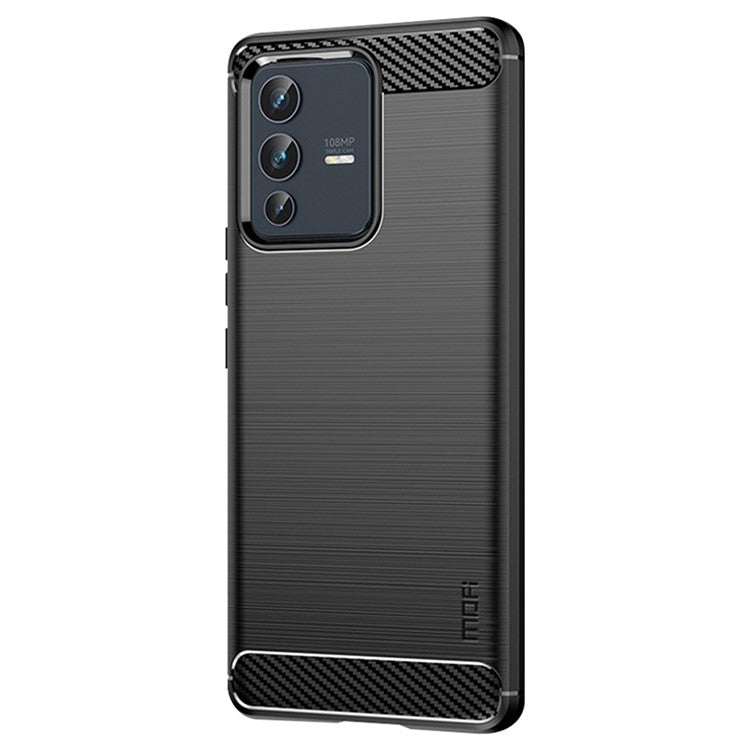 MOFI JK TPU Series-1 for vivo V23 5G/S12 Anti-collision Soft TPU Phone Case Brushed Carbon Fiber Protective Cover - Black