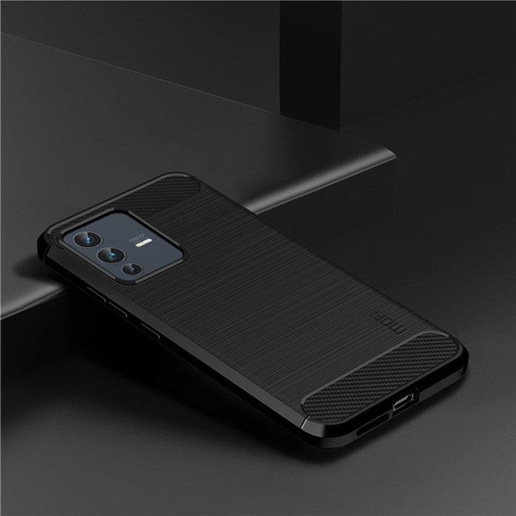 MOFI JK TPU Series-1 for vivo V23 5G/S12 Anti-collision Soft TPU Phone Case Brushed Carbon Fiber Protective Cover - Black