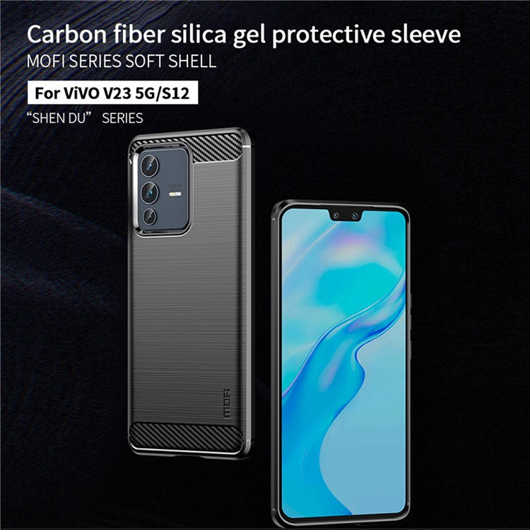 MOFI JK TPU Series-1 for vivo V23 5G/S12 Anti-collision Soft TPU Phone Case Brushed Carbon Fiber Protective Cover - Black