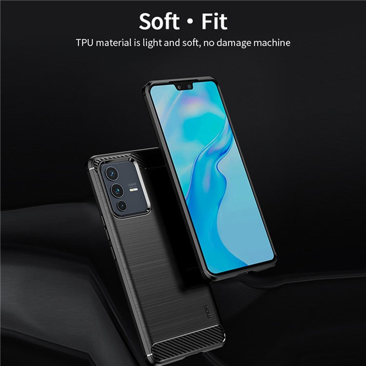 MOFI JK TPU Series-1 for vivo V23 5G/S12 Anti-collision Soft TPU Phone Case Brushed Carbon Fiber Protective Cover - Black