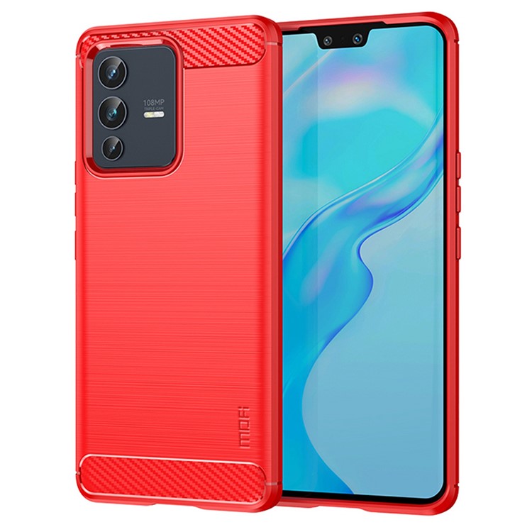 MOFI JK TPU Series-1 for vivo V23 5G/S12 Anti-collision Soft TPU Phone Case Brushed Carbon Fiber Protective Cover - Red