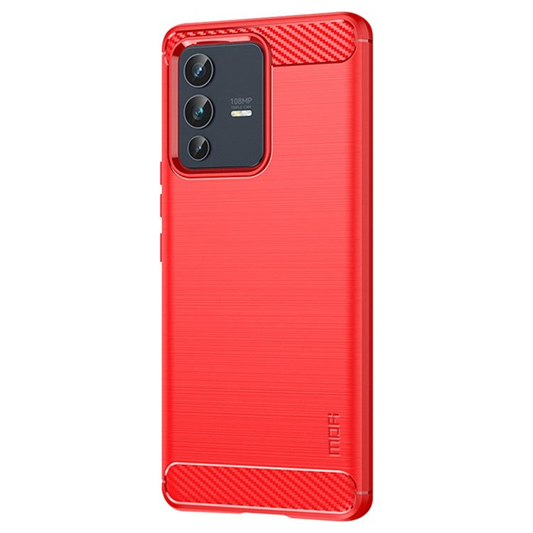 MOFI JK TPU Series-1 for vivo V23 5G/S12 Anti-collision Soft TPU Phone Case Brushed Carbon Fiber Protective Cover - Red