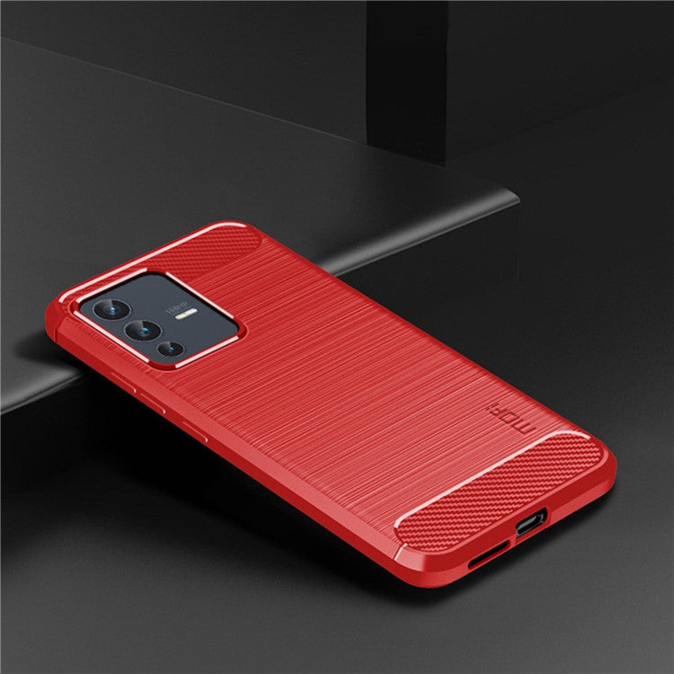 MOFI JK TPU Series-1 for vivo V23 5G/S12 Anti-collision Soft TPU Phone Case Brushed Carbon Fiber Protective Cover - Red