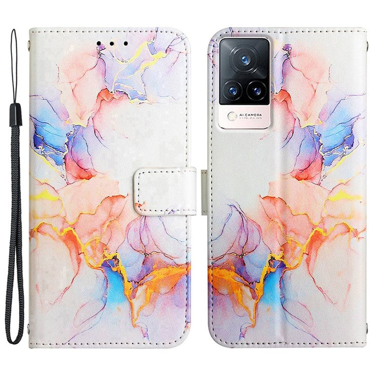 For vivo V21 4G/V21 5G YB Pattern Printing Leather Series-5 Marble Pattern Anti-fall Leather Stand Phone Case Wallet Cover - Milky Way Marble White LS004