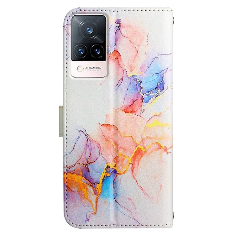 For vivo V21 4G/V21 5G YB Pattern Printing Leather Series-5 Marble Pattern Anti-fall Leather Stand Phone Case Wallet Cover - Milky Way Marble White LS004