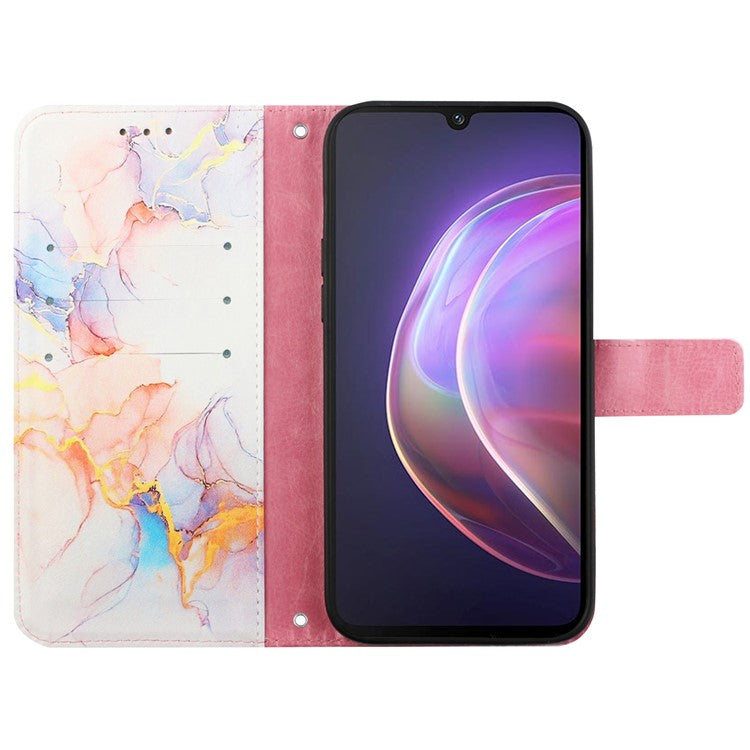 For vivo V21 4G/V21 5G YB Pattern Printing Leather Series-5 Marble Pattern Anti-fall Leather Stand Phone Case Wallet Cover - Milky Way Marble White LS004