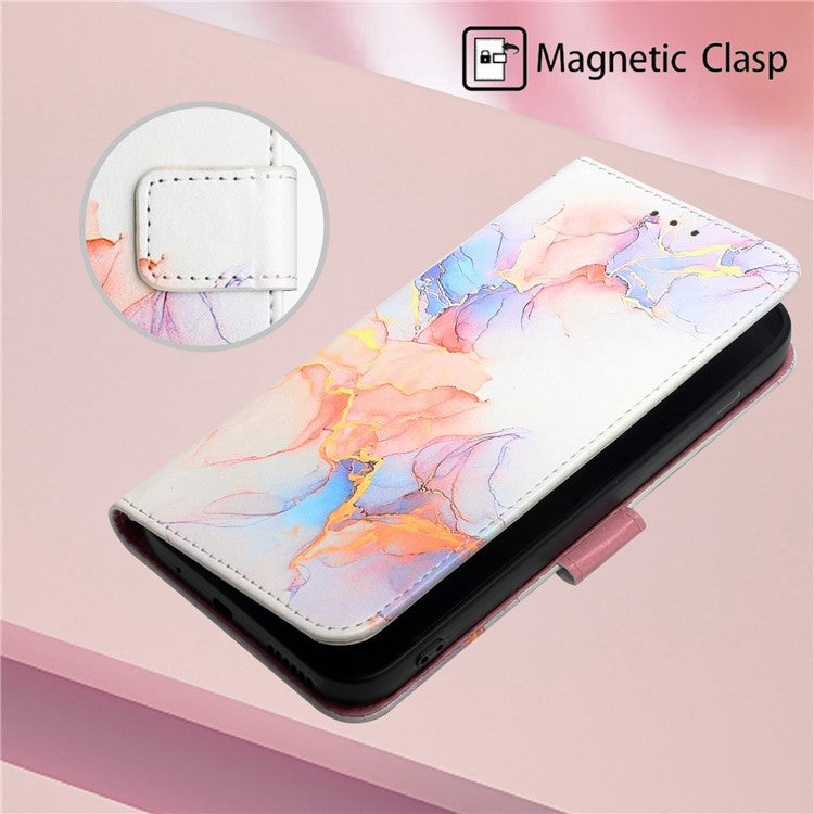 For vivo V21 4G/V21 5G YB Pattern Printing Leather Series-5 Marble Pattern Anti-fall Leather Stand Phone Case Wallet Cover - Milky Way Marble White LS004