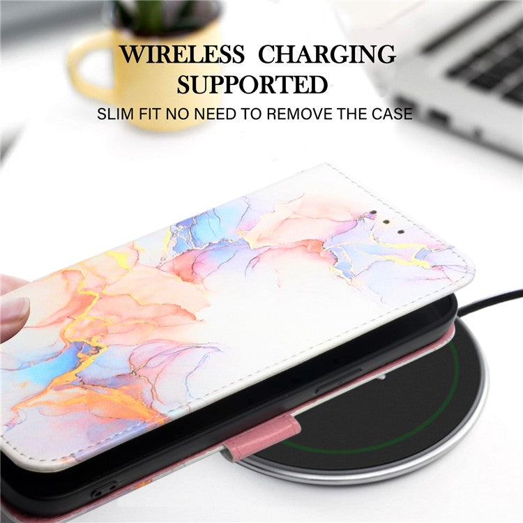 For vivo V21 4G/V21 5G YB Pattern Printing Leather Series-5 Marble Pattern Anti-fall Leather Stand Phone Case Wallet Cover - Milky Way Marble White LS004