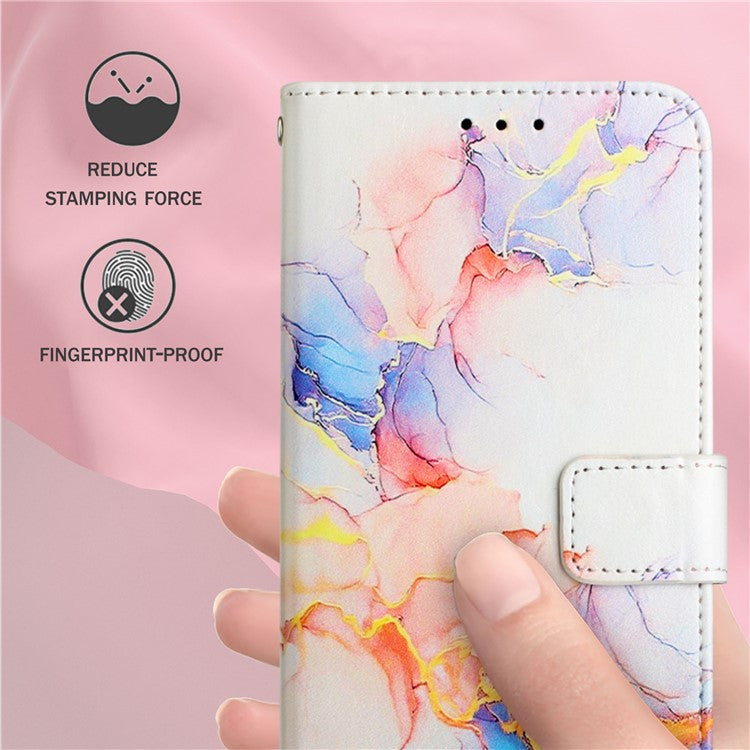 For vivo V21 4G/V21 5G YB Pattern Printing Leather Series-5 Marble Pattern Anti-fall Leather Stand Phone Case Wallet Cover - Milky Way Marble White LS004