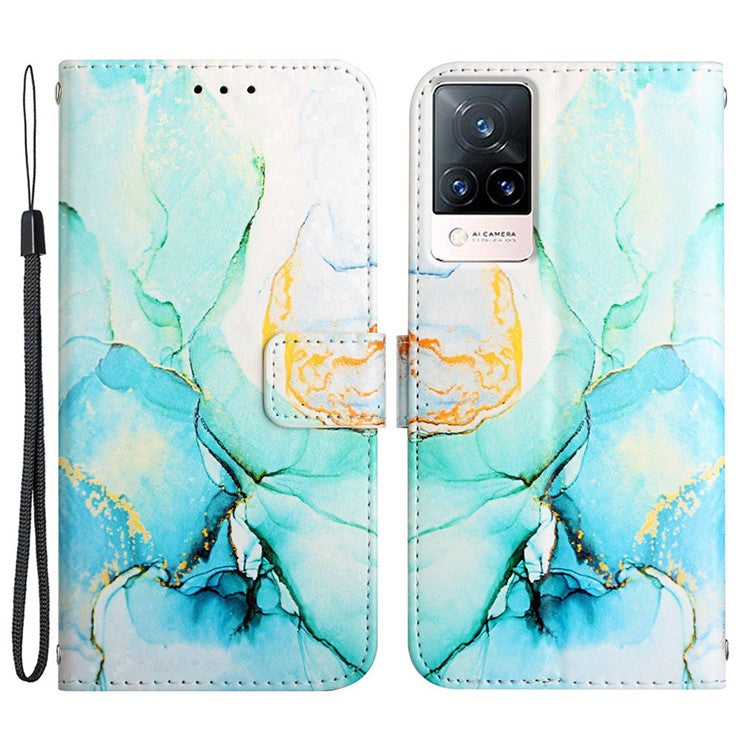 For vivo V21 4G/V21 5G YB Pattern Printing Leather Series-5 Marble Pattern Anti-fall Leather Stand Phone Case Wallet Cover - Green LS003