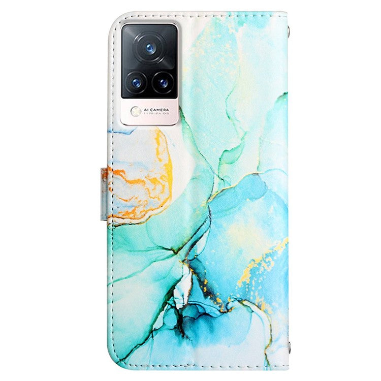 For vivo V21 4G/V21 5G YB Pattern Printing Leather Series-5 Marble Pattern Anti-fall Leather Stand Phone Case Wallet Cover - Green LS003