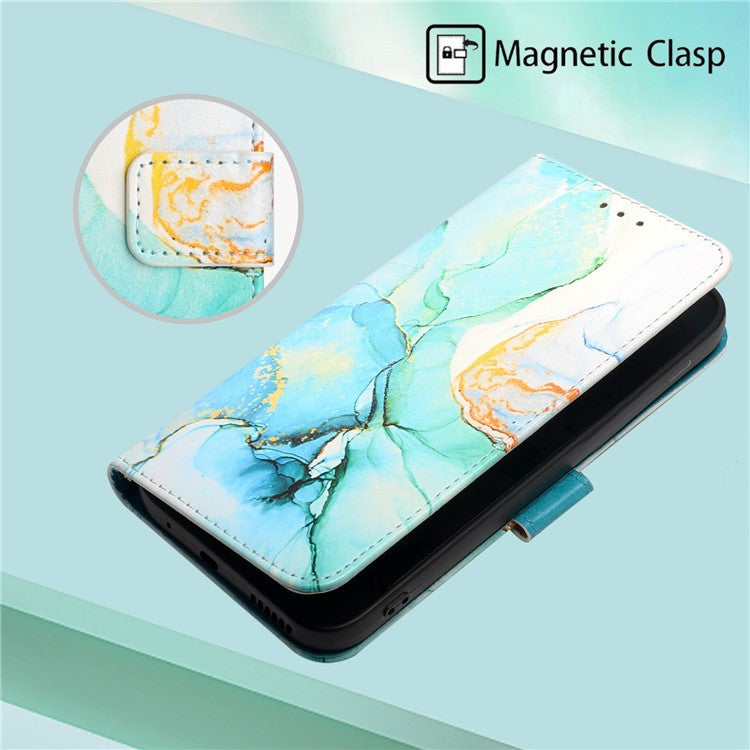 For vivo V21 4G/V21 5G YB Pattern Printing Leather Series-5 Marble Pattern Anti-fall Leather Stand Phone Case Wallet Cover - Green LS003