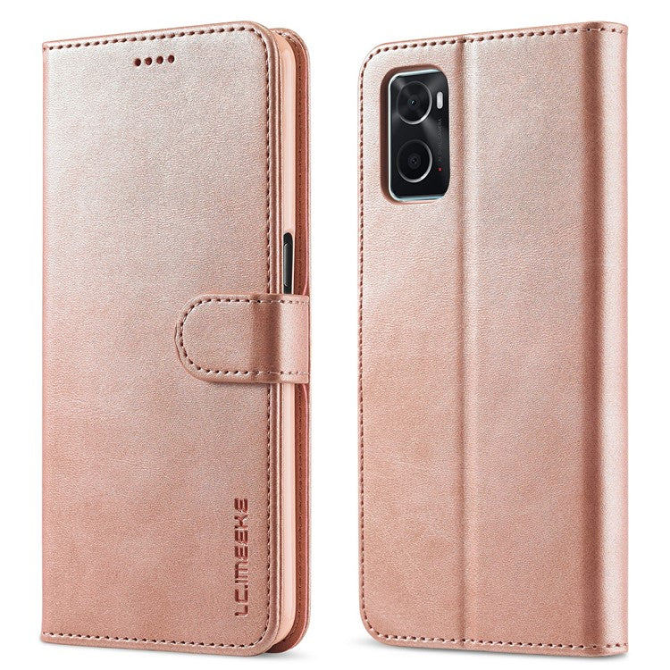 LC.IMEEKE for Realme 9i/Oppo A36/Oppo A76 Textured PU Leather Flip Folio Stand Case Mobile Phone Wallet Case Cover - Pink