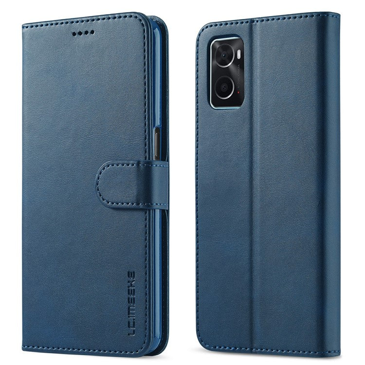 LC.IMEEKE for Realme 9i/Oppo A36/Oppo A76 Textured PU Leather Flip Folio Stand Case Mobile Phone Wallet Case Cover - Blue