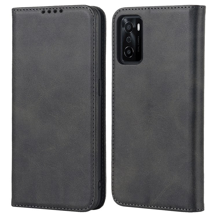 Textured PU Leather Wallet Case for Oppo A55s 5G, Magnetic Auto-absorbed Adjustable Phone Cover - Black