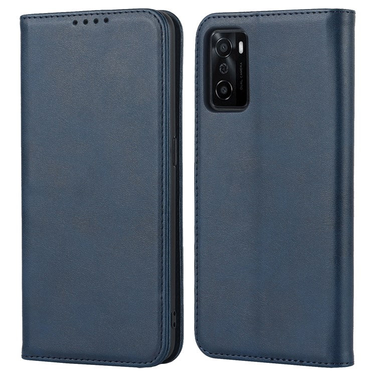 Textured PU Leather Wallet Case for Oppo A55s 5G, Magnetic Auto-absorbed Adjustable Phone Cover - Dark Blue