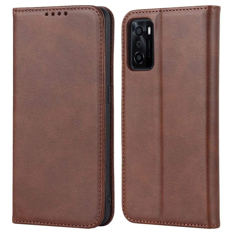 Textured PU Leather Wallet Case for Oppo A55s 5G, Magnetic Auto-absorbed Adjustable Phone Cover - Dark Brown