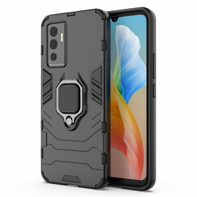 For vivo S10e Precise Cutout TPU+ Hard PC Case Foldable Ring Kickstand Anti-fall Cover - Black