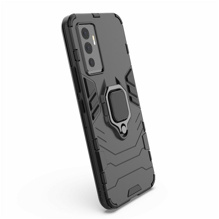 For vivo S10e Precise Cutout TPU+ Hard PC Case Foldable Ring Kickstand Anti-fall Cover - Black