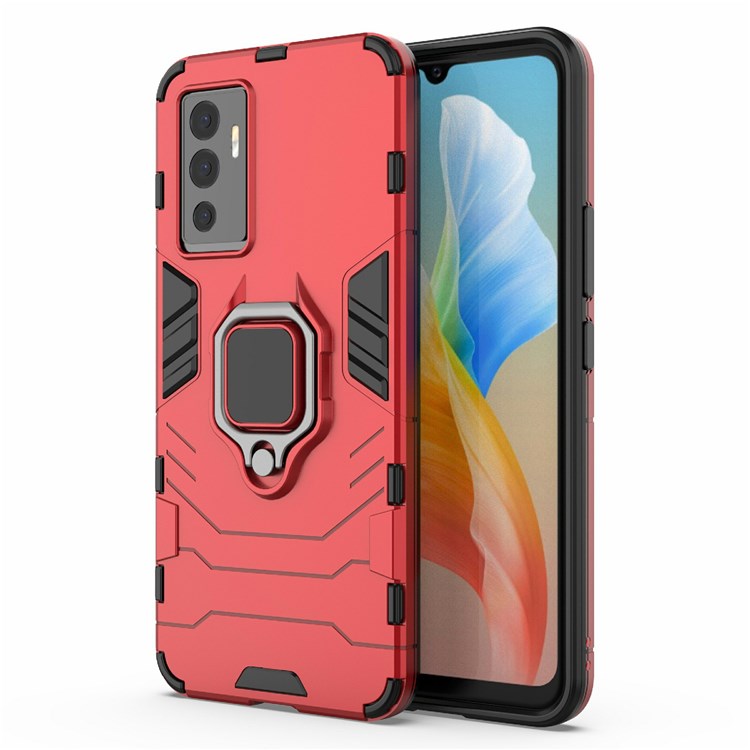 For vivo S10e Precise Cutout TPU+ Hard PC Case Foldable Ring Kickstand Anti-fall Cover - Red