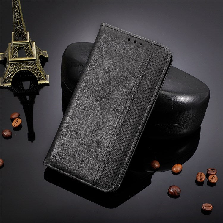 For vivo iQOO U5 Retro Leather Adjustable Stand Magnetic Shell Mosaic Imprinted Wallet Style Cover - Black