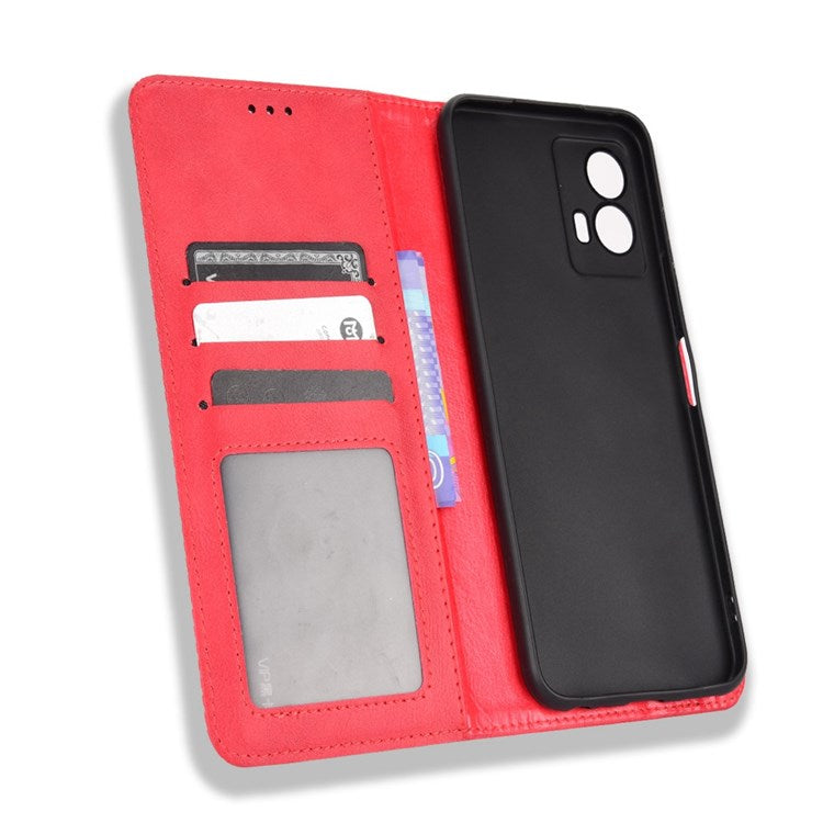 For vivo iQOO U5 Retro Leather Adjustable Stand Magnetic Shell Mosaic Imprinted Wallet Style Cover - Red