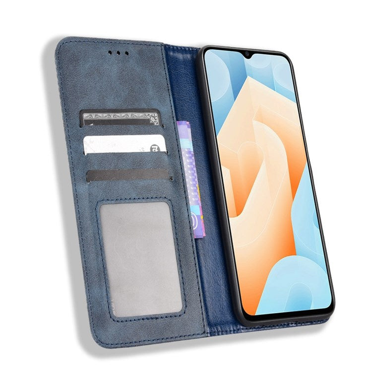 For vivo iQOO U5 Retro Leather Adjustable Stand Magnetic Shell Mosaic Imprinted Wallet Style Cover - Blue