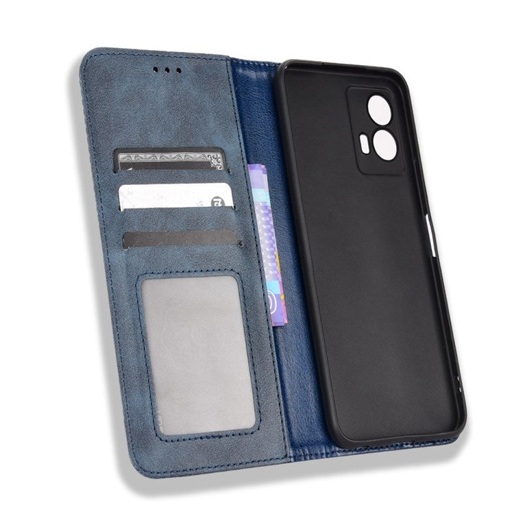 For vivo iQOO U5 Retro Leather Adjustable Stand Magnetic Shell Mosaic Imprinted Wallet Style Cover - Blue