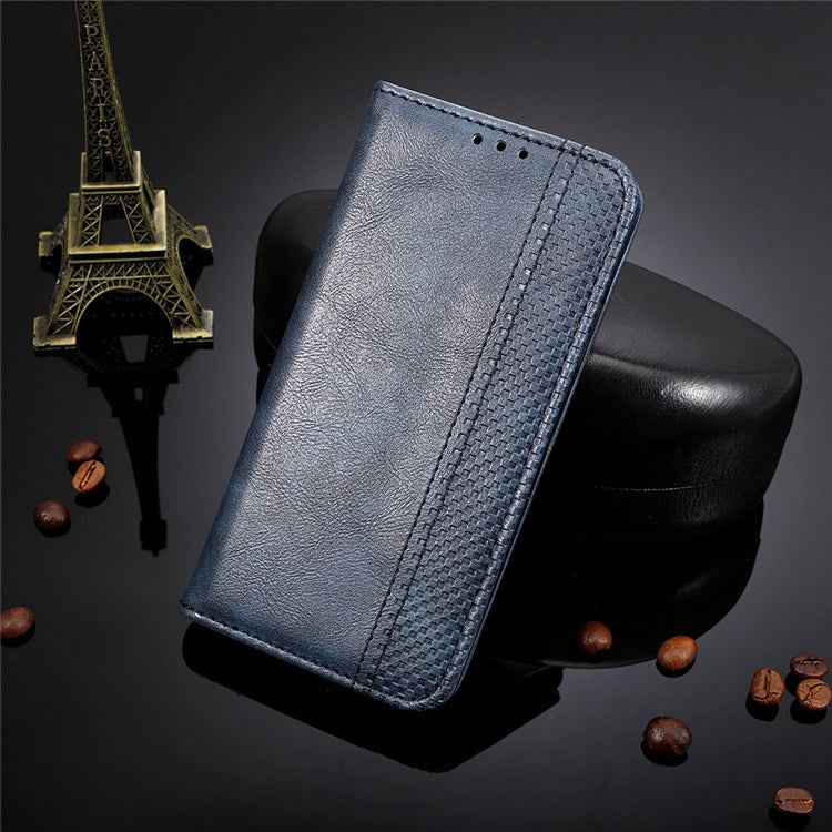 For vivo iQOO U5 Retro Leather Adjustable Stand Magnetic Shell Mosaic Imprinted Wallet Style Cover - Blue