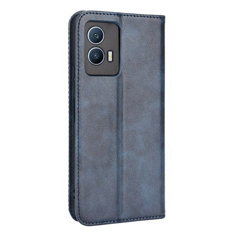 For vivo iQOO U5 Retro Leather Adjustable Stand Magnetic Shell Mosaic Imprinted Wallet Style Cover - Blue