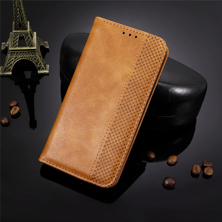 For vivo iQOO U5 Retro Leather Adjustable Stand Magnetic Shell Mosaic Imprinted Wallet Style Cover - Brown