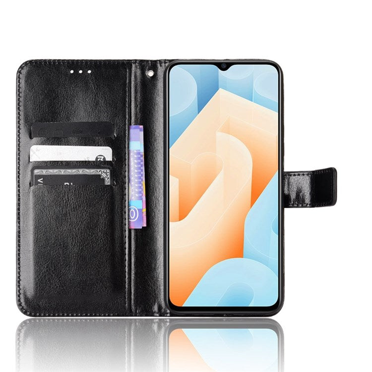 For vivo iQOO U5 Anti-scratch Shockproof Crazy Horse Leather Case Wallet Stand Protector with Strap - Black