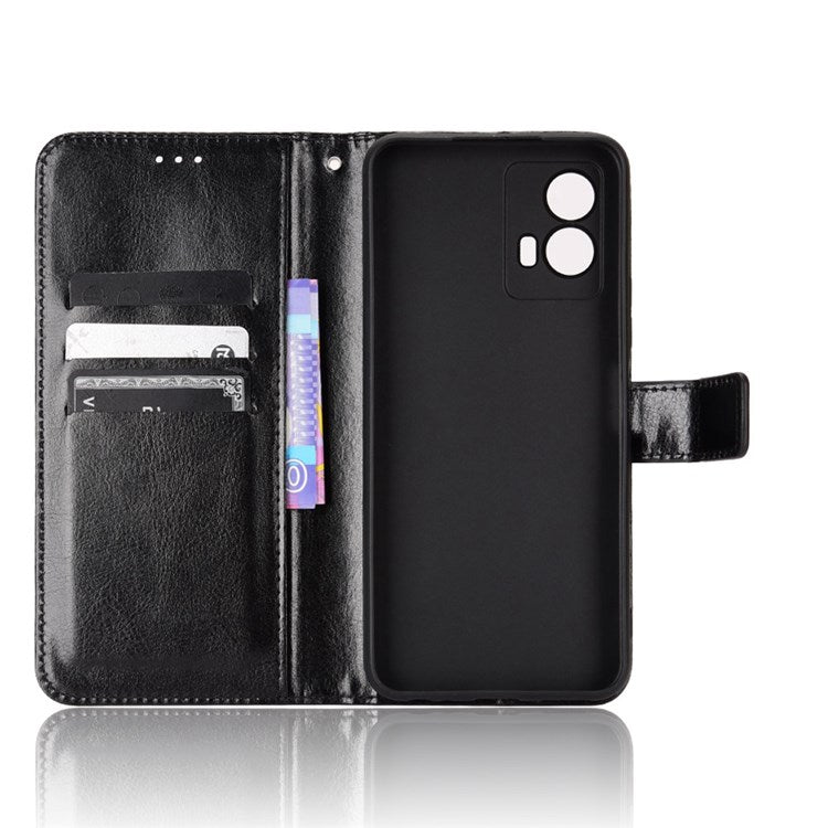 For vivo iQOO U5 Anti-scratch Shockproof Crazy Horse Leather Case Wallet Stand Protector with Strap - Black