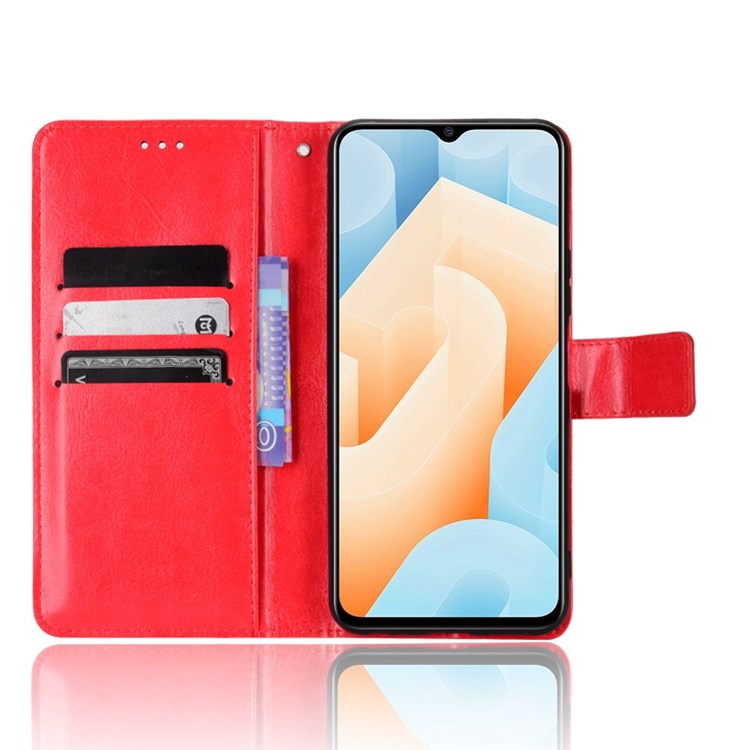 For vivo iQOO U5 Anti-scratch Shockproof Crazy Horse Leather Case Wallet Stand Protector with Strap - Red