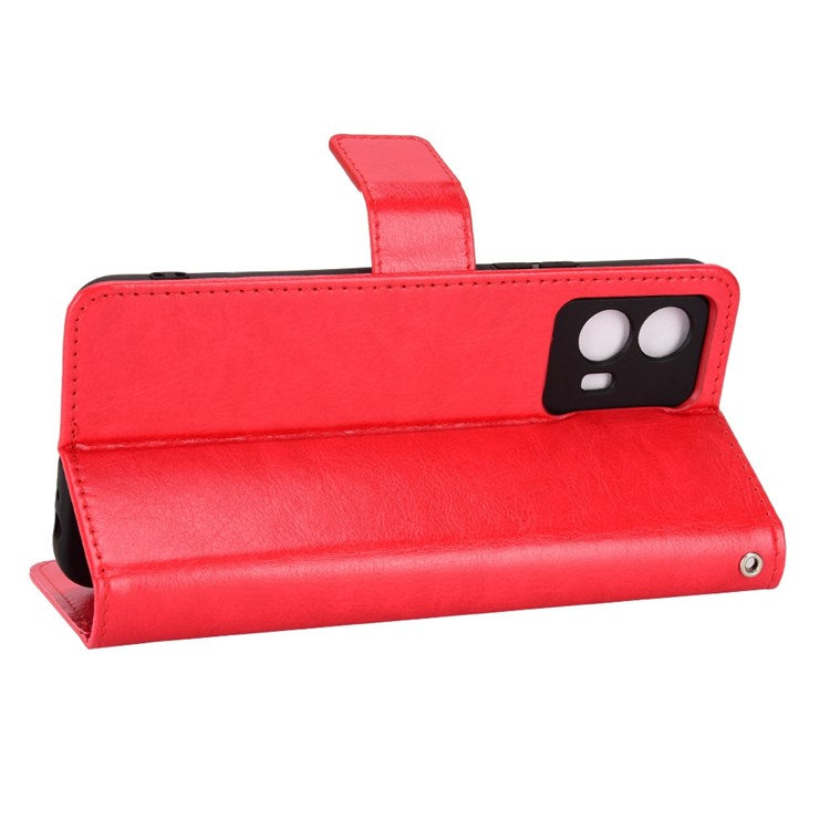 For vivo iQOO U5 Anti-scratch Shockproof Crazy Horse Leather Case Wallet Stand Protector with Strap - Red