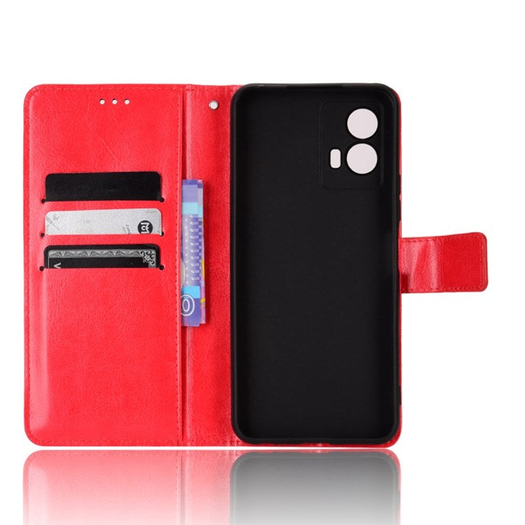 For vivo iQOO U5 Anti-scratch Shockproof Crazy Horse Leather Case Wallet Stand Protector with Strap - Red