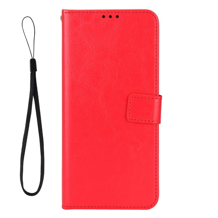 For vivo iQOO U5 Anti-scratch Shockproof Crazy Horse Leather Case Wallet Stand Protector with Strap - Red