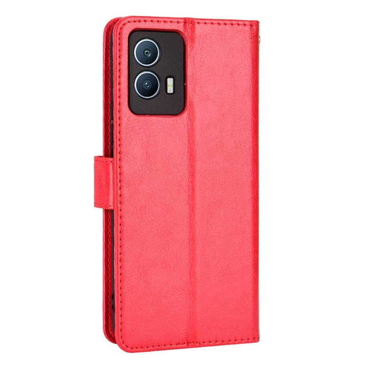 For vivo iQOO U5 Anti-scratch Shockproof Crazy Horse Leather Case Wallet Stand Protector with Strap - Red