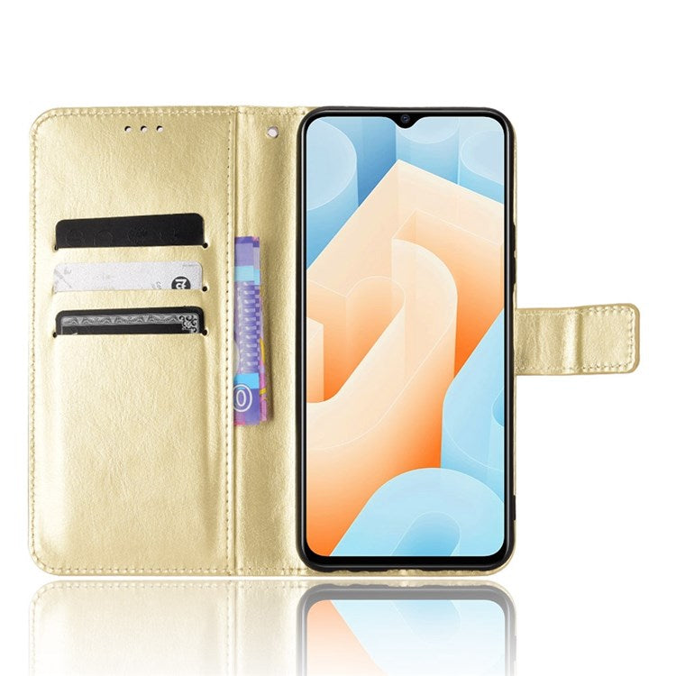 For vivo iQOO U5 Anti-scratch Shockproof Crazy Horse Leather Case Wallet Stand Protector with Strap - Gold