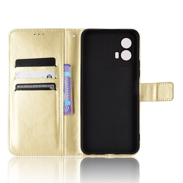 For vivo iQOO U5 Anti-scratch Shockproof Crazy Horse Leather Case Wallet Stand Protector with Strap - Gold