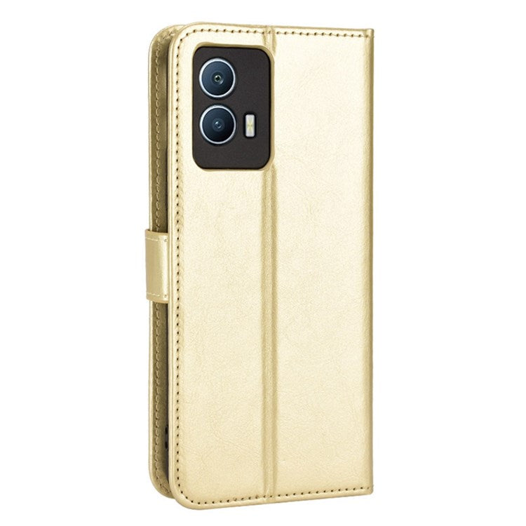 For vivo iQOO U5 Anti-scratch Shockproof Crazy Horse Leather Case Wallet Stand Protector with Strap - Gold