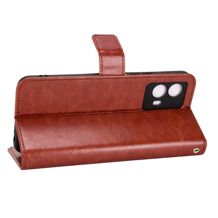 For vivo iQOO U5 Anti-scratch Shockproof Crazy Horse Leather Case Wallet Stand Protector with Strap - Brown