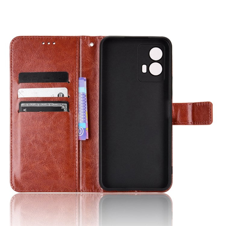 For vivo iQOO U5 Anti-scratch Shockproof Crazy Horse Leather Case Wallet Stand Protector with Strap - Brown