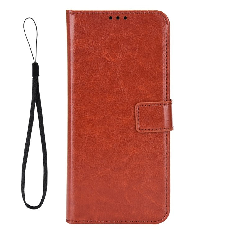 For vivo iQOO U5 Anti-scratch Shockproof Crazy Horse Leather Case Wallet Stand Protector with Strap - Brown