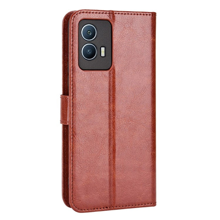 For vivo iQOO U5 Anti-scratch Shockproof Crazy Horse Leather Case Wallet Stand Protector with Strap - Brown