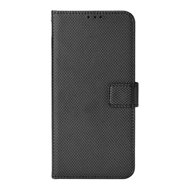 For vivo iQOO U5 Anti-fall Protection PU Leather Cover Diamond Texture Wallet Stand Magnetic Mobile Phone Case - Black