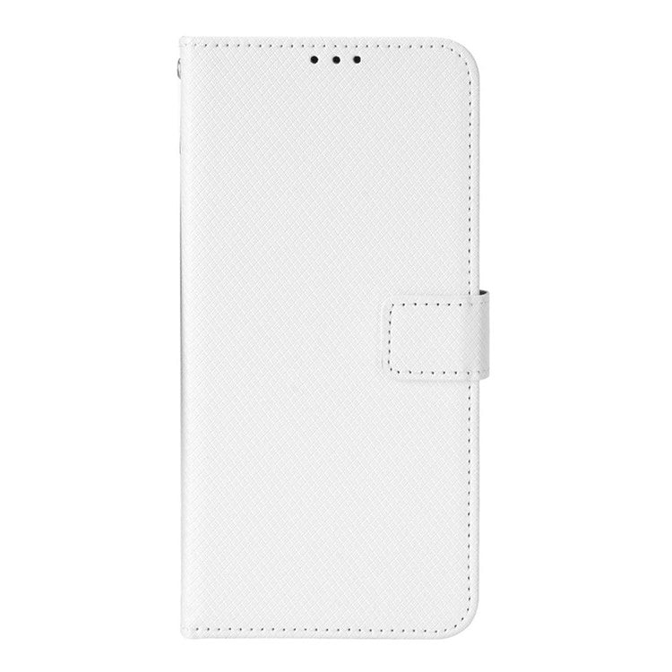 For vivo iQOO U5 Anti-fall Protection PU Leather Cover Diamond Texture Wallet Stand Magnetic Mobile Phone Case - White