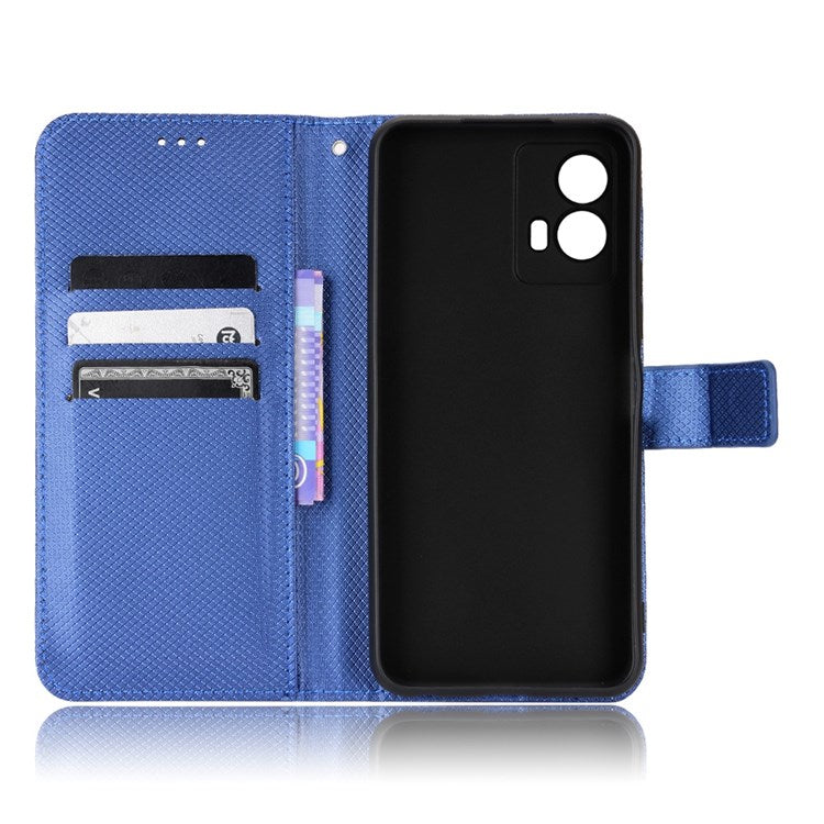 For vivo iQOO U5 Anti-fall Protection PU Leather Cover Diamond Texture Wallet Stand Magnetic Mobile Phone Case - Blue