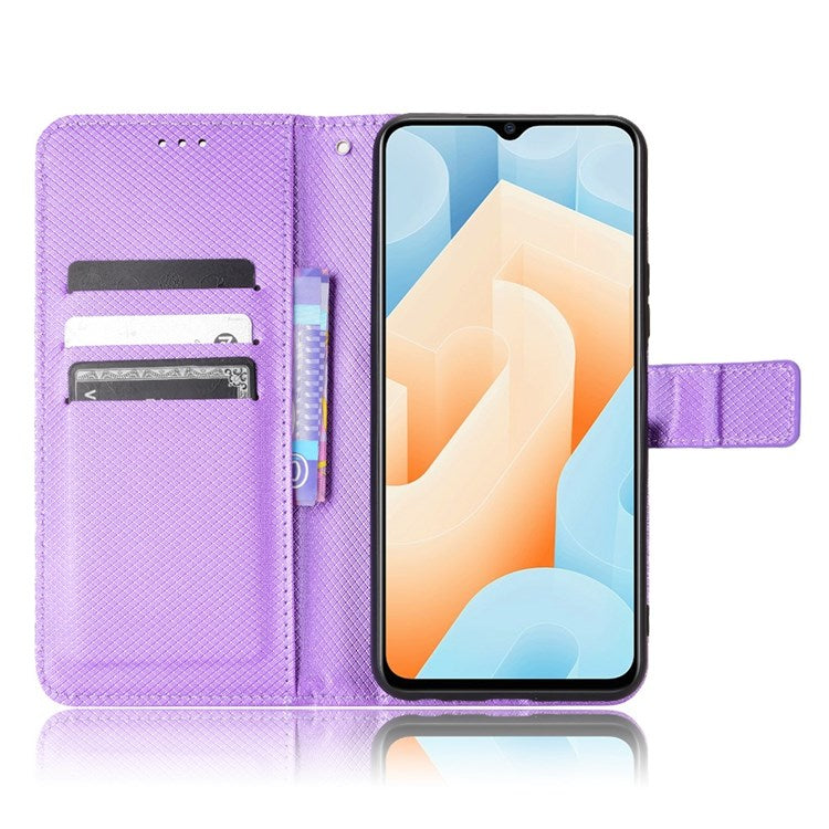 For vivo iQOO U5 Anti-fall Protection PU Leather Cover Diamond Texture Wallet Stand Magnetic Mobile Phone Case - Purple