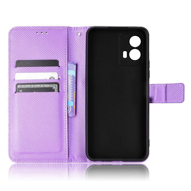 For vivo iQOO U5 Anti-fall Protection PU Leather Cover Diamond Texture Wallet Stand Magnetic Mobile Phone Case - Purple